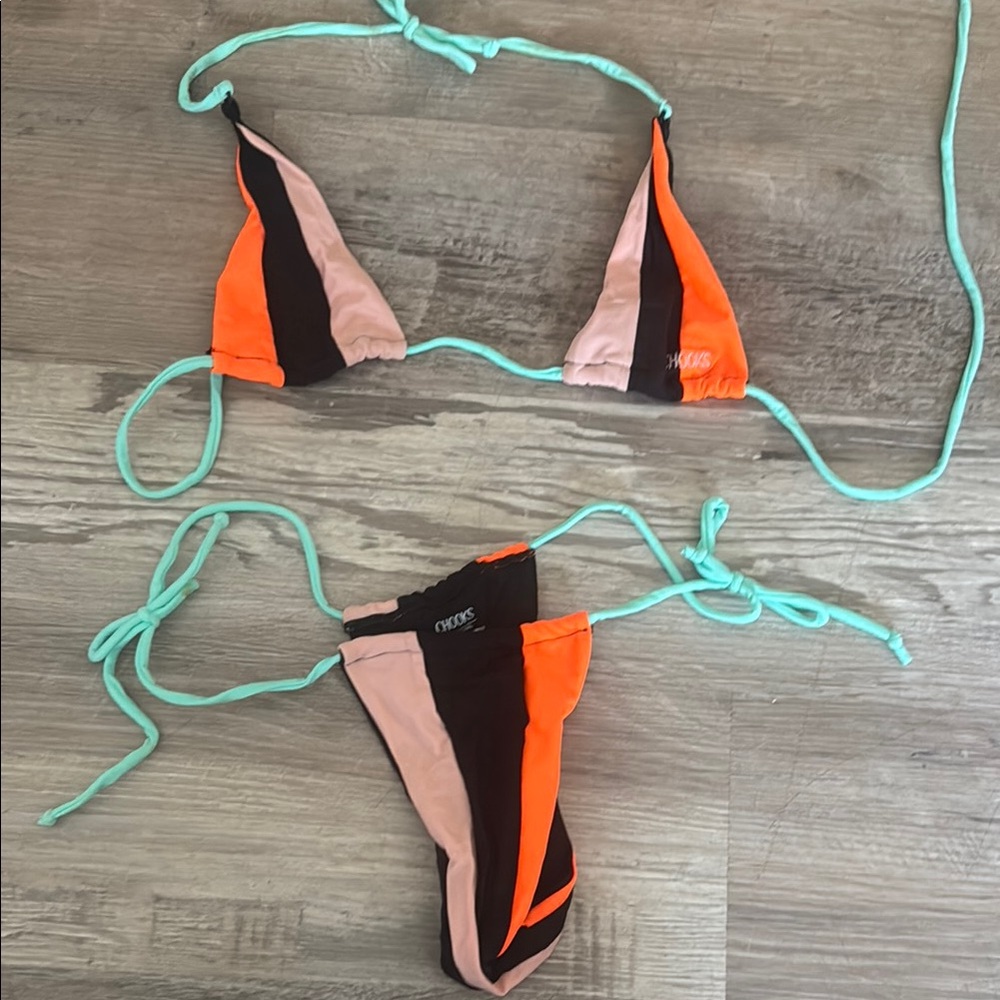 Colorful Orange and Pink Bikini with Geometric Design